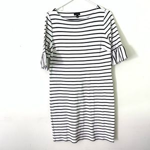 Talbots M Black & White Stripe Short Sleeve Cotton Dress w Detail at Sleeves New